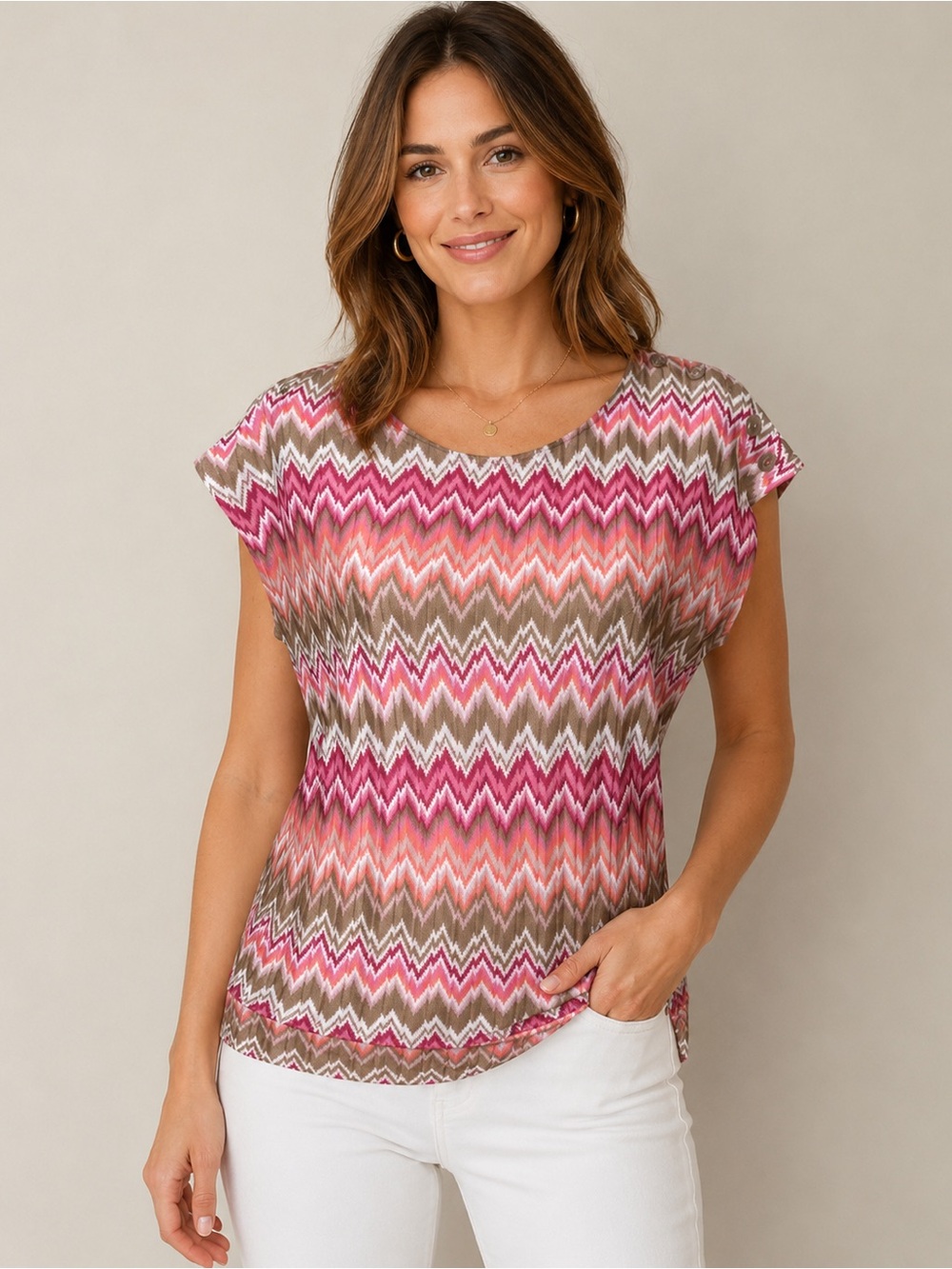 THE LIMITED Chevron Pink Brown Blouse XS retro